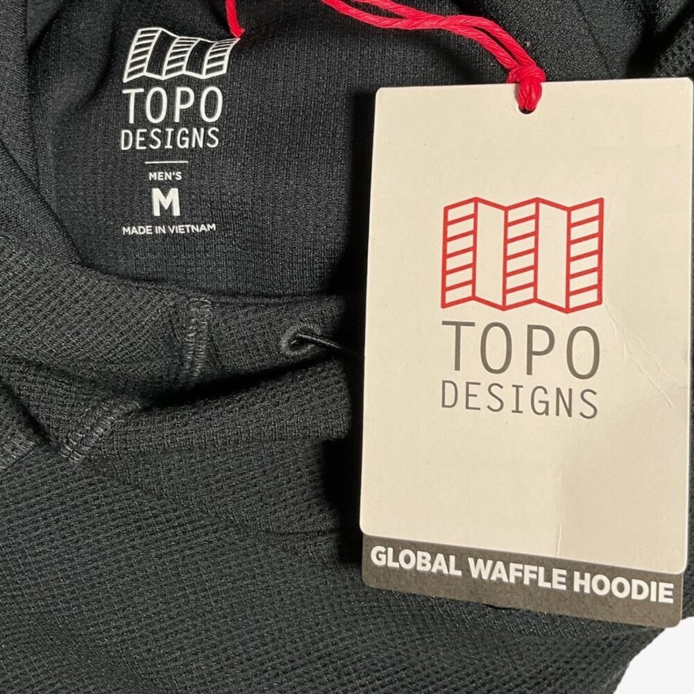 NWT Topo Designs Global Waffle Hoodie Black Long Sleeve Size M Mid Layer - Picture 6 of 12